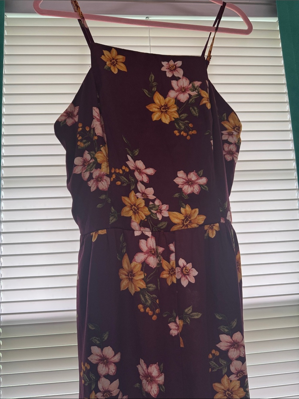 Xhilaration Plum Romper with Yellow and Pink Floral Print